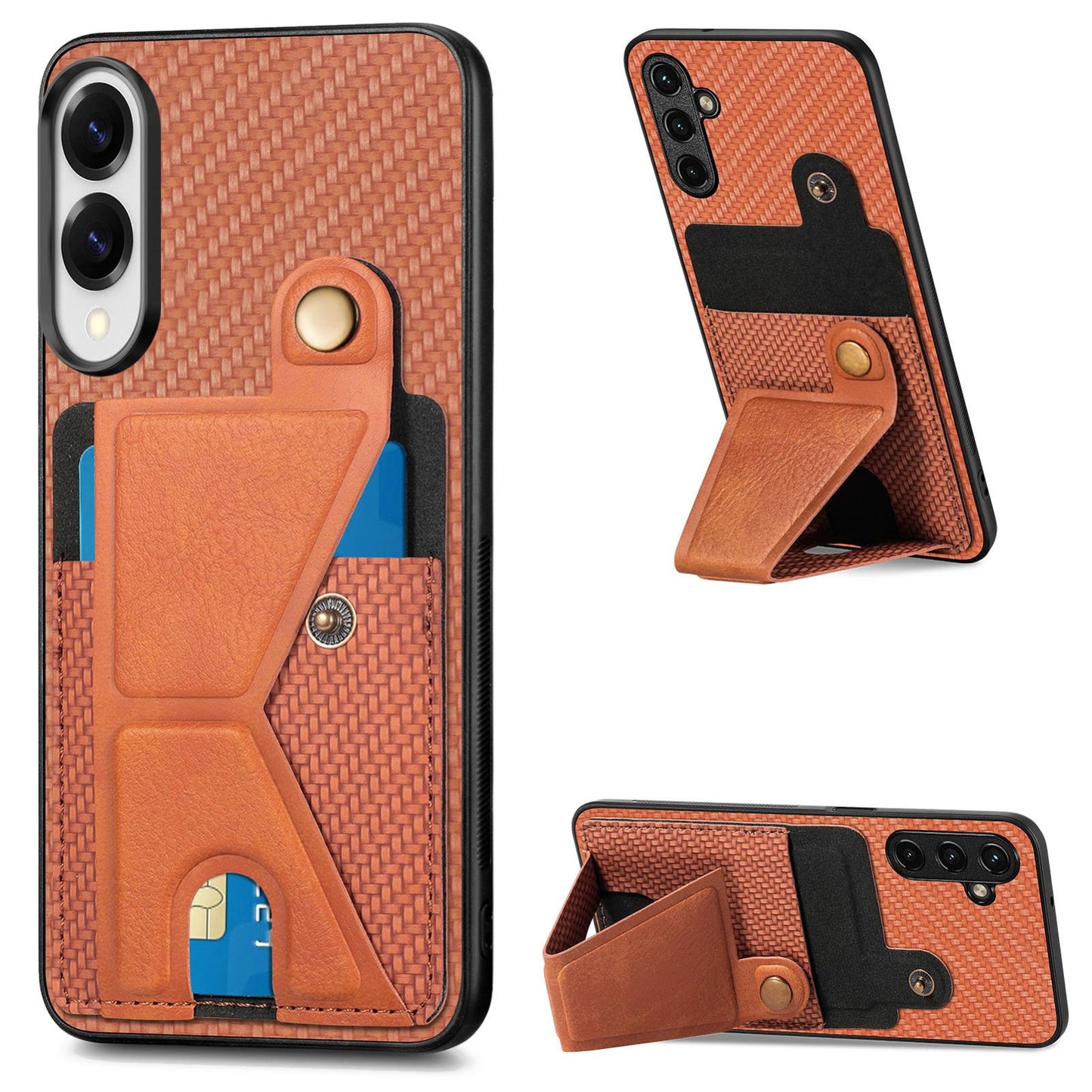 For Samsung Galaxy S25 Edge 5G Carbon Fiber Wallet Flip Card K-shaped Holder Phone Case(Brown)