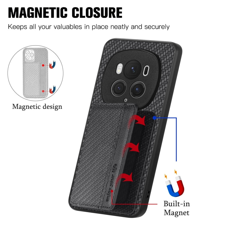 For Honor Magic6 Pro Carbon Fiber Magnetic Card Bag Phone Case(Black)