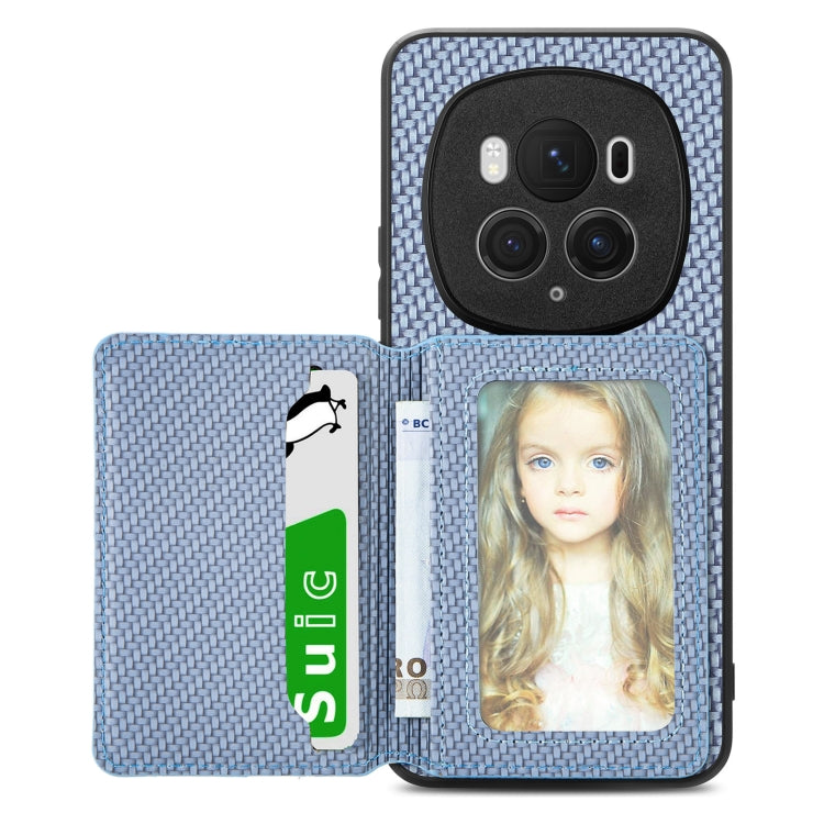 For Honor Magic6 Pro Carbon Fiber Magnetic Card Bag Phone Case(Blue)