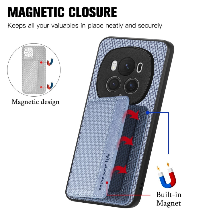 For Honor Magic6 Pro Carbon Fiber Magnetic Card Bag Phone Case(Blue)