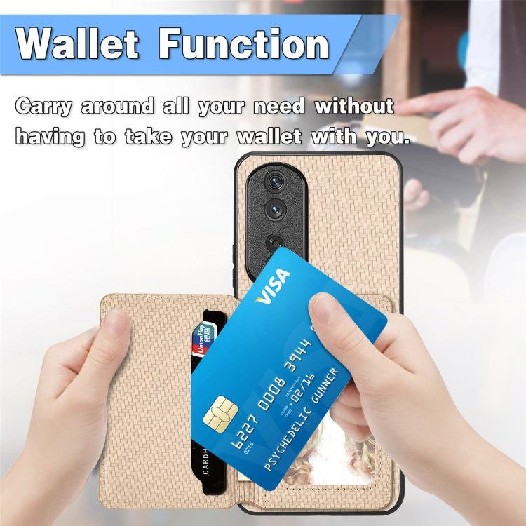 For Honor Magic6 Pro Carbon Fiber Magnetic Card Bag Phone Case(Green)