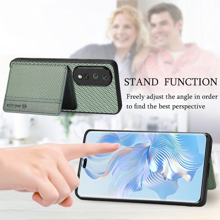 For Honor Magic6 Pro Carbon Fiber Magnetic Card Bag Phone Case(Green)