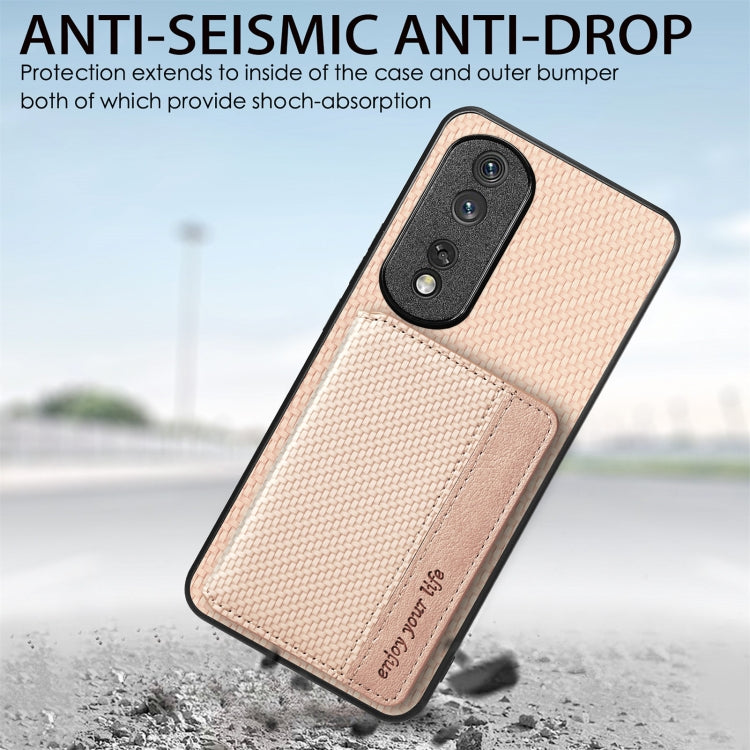 For Honor Magic6 Pro Carbon Fiber Magnetic Card Bag Phone Case(Brown)