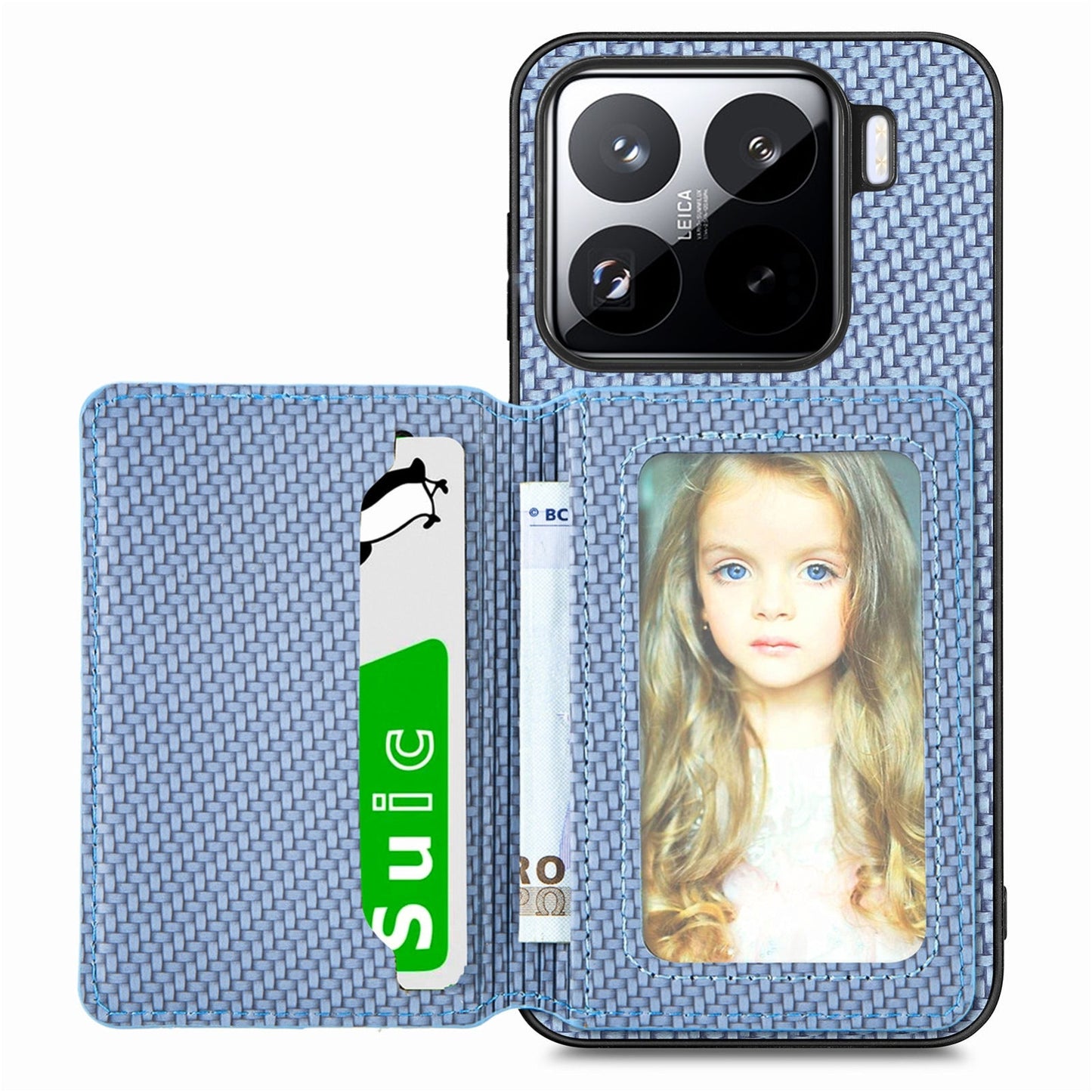 For Xiaomi 15 Carbon Fiber Magnetic Card Bag Phone Case(Blue)
