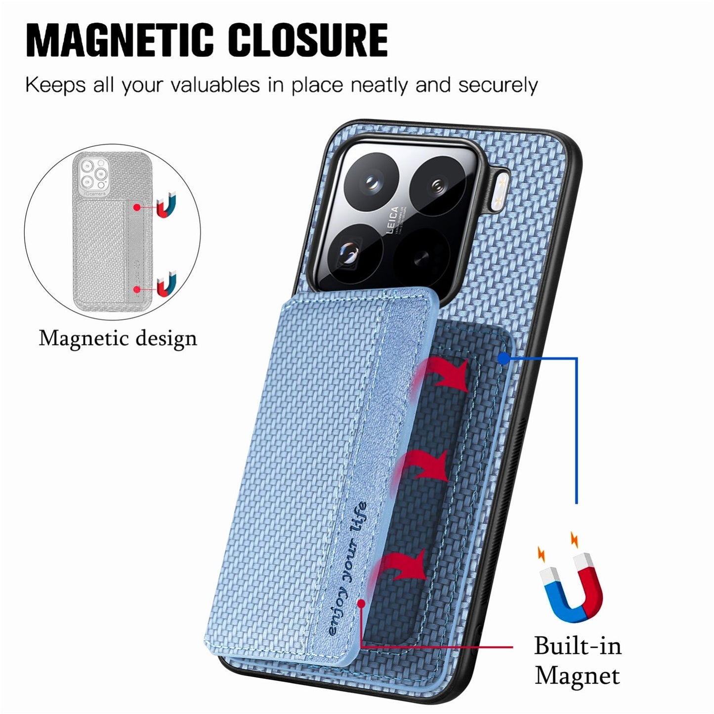 For Xiaomi 15 Carbon Fiber Magnetic Card Bag Phone Case(Blue)