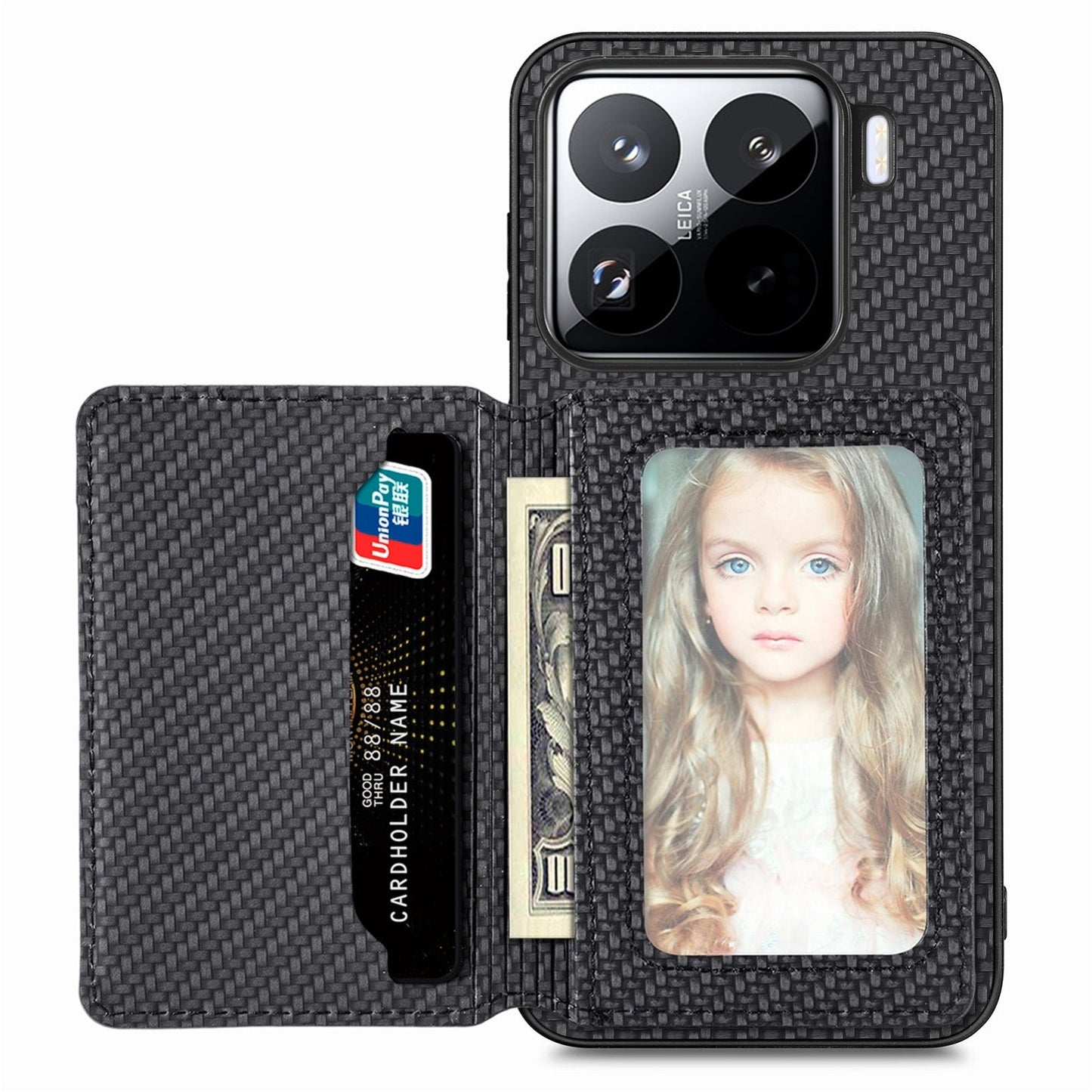 For Xiaomi 15 Pro Carbon Fiber Magnetic Card Bag Phone Case(Black)