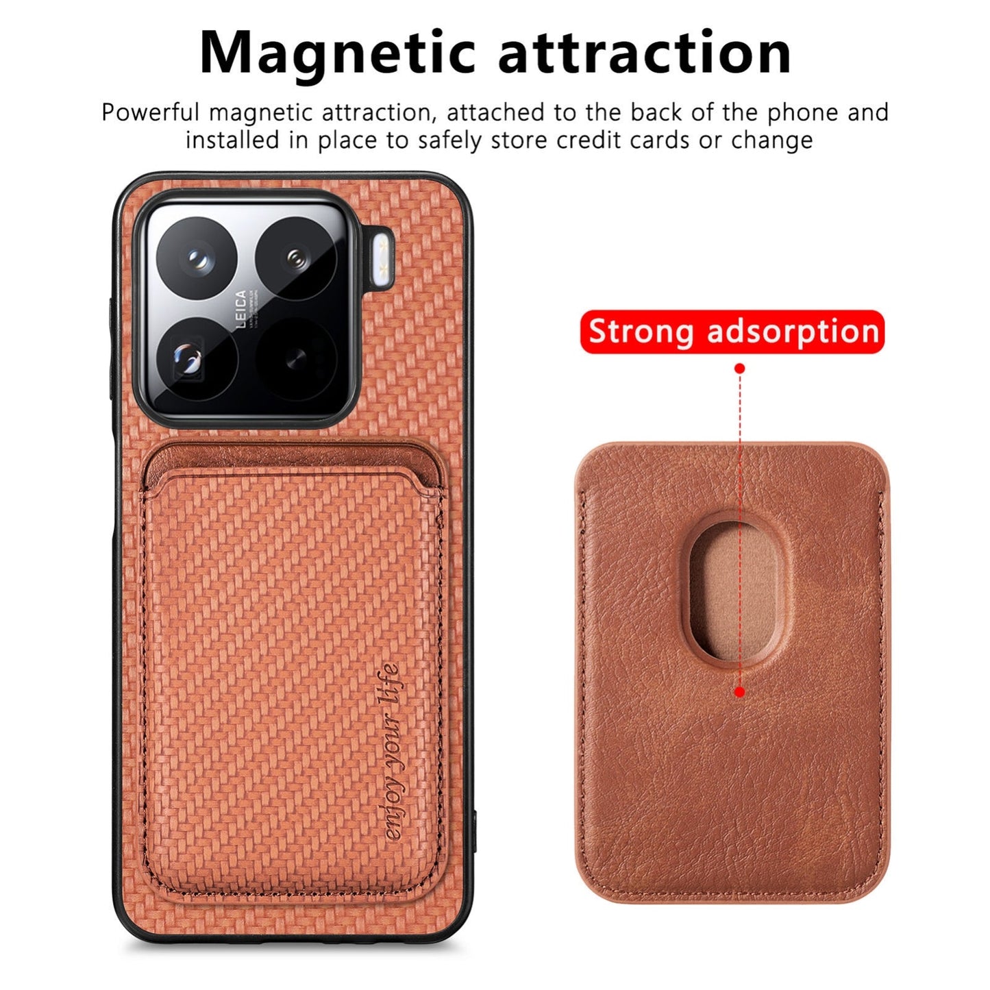 For Xiaomi 15 Carbon Fiber Leather Card Magnetic Phone Case(Brown)