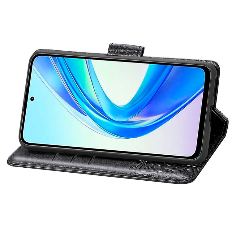 For Honor X7b Butterfly Love Flower Embossed Leather Phone Case(Black)