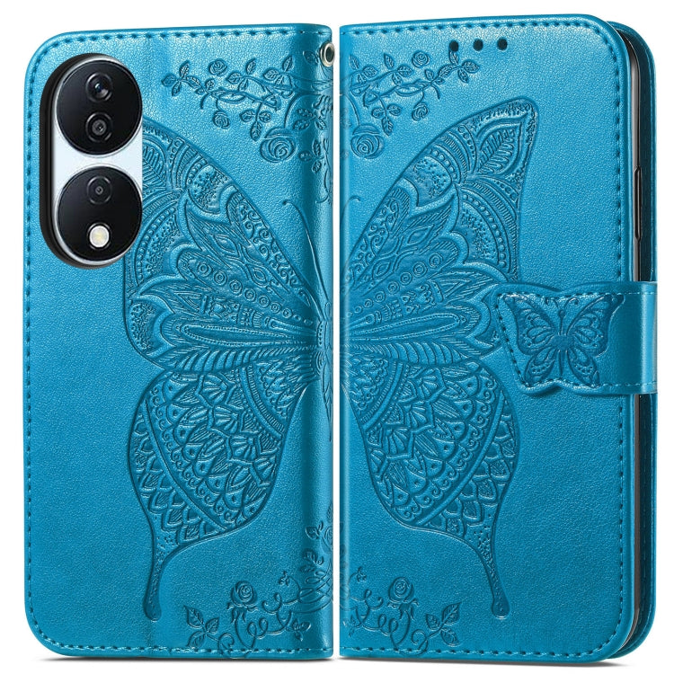 For Honor X7b Butterfly Love Flower Embossed Leather Phone Case(Blue)