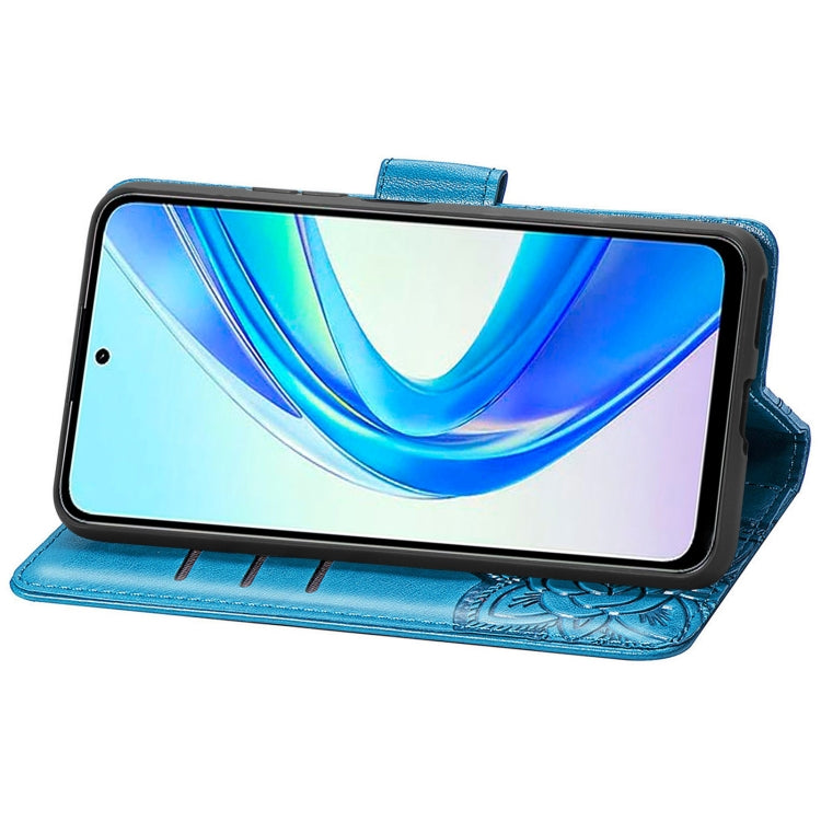 For Honor X7b Butterfly Love Flower Embossed Leather Phone Case(Blue)