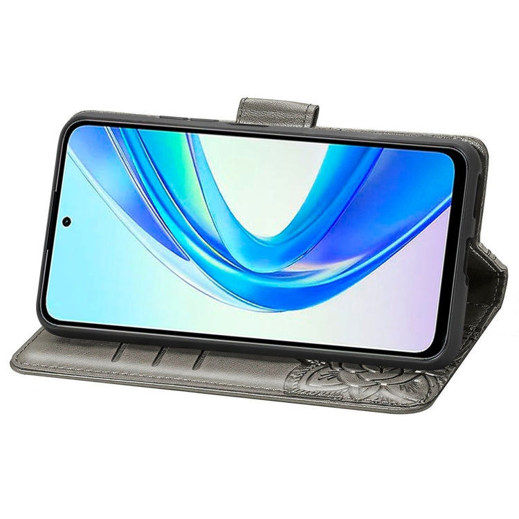 For Honor X7b Butterfly Love Flower Embossed Leather Phone Case(Gray)