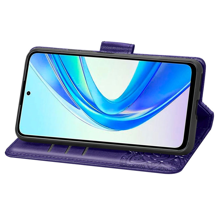 For Honor X7b Butterfly Love Flower Embossed Leather Phone Case(Dark Purple)