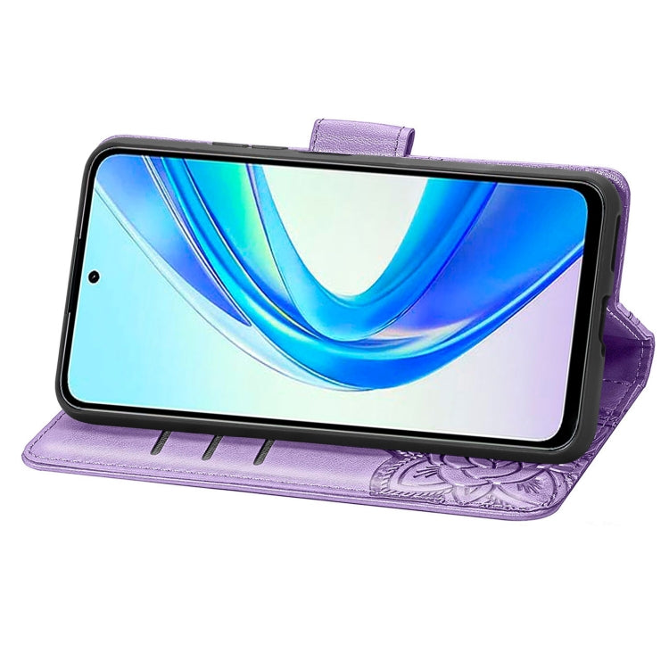 For Honor X7b Butterfly Love Flower Embossed Leather Phone Case(Light Purple)