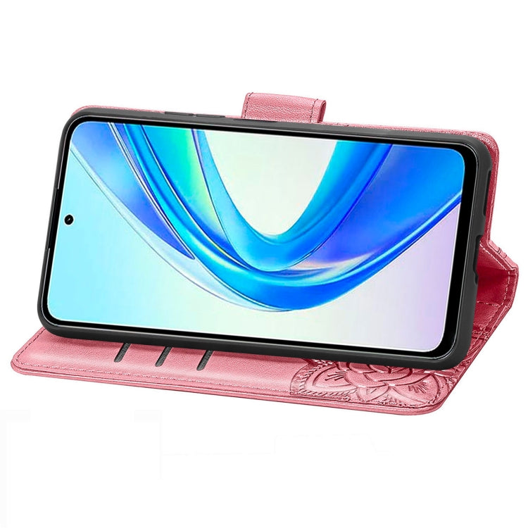 For Honor X7b Butterfly Love Flower Embossed Leather Phone Case(Pink)