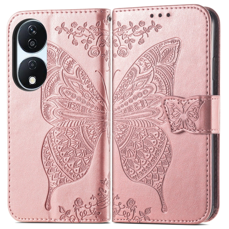 For Honor X7b Butterfly Love Flower Embossed Leather Phone Case(Rose Gold)