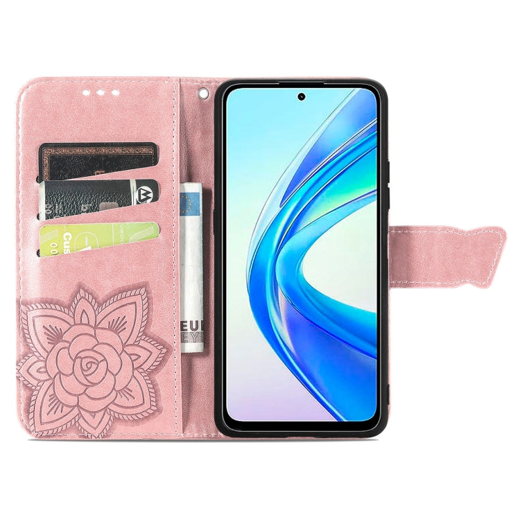 For Honor X7b Butterfly Love Flower Embossed Leather Phone Case(Rose Gold)