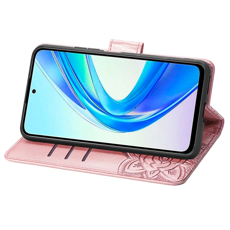 For Honor X7b Butterfly Love Flower Embossed Leather Phone Case(Rose Gold)