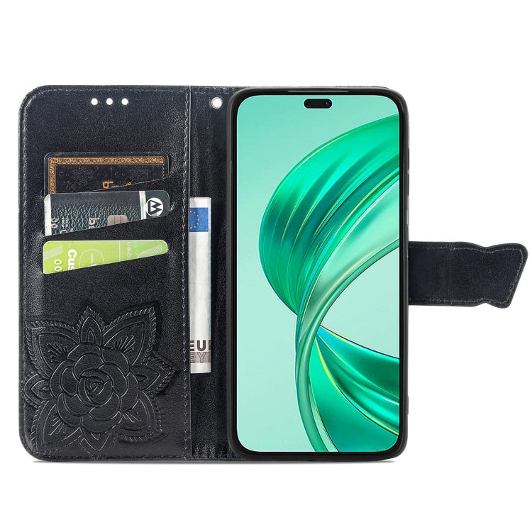 For Honor X8b Butterfly Love Flower Embossed Leather Phone Case(Black)