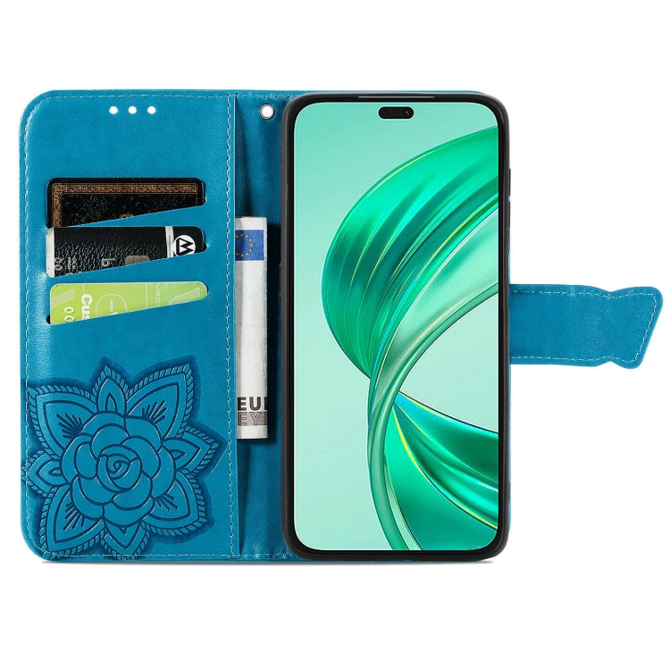 For Honor X8b Butterfly Love Flower Embossed Leather Phone Case(Blue)