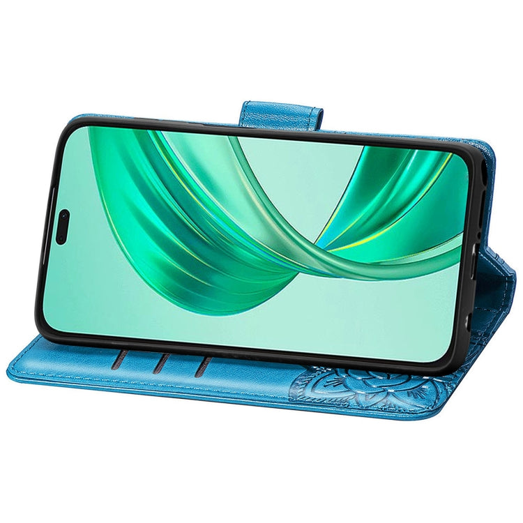 For Honor X8b Butterfly Love Flower Embossed Leather Phone Case(Blue)