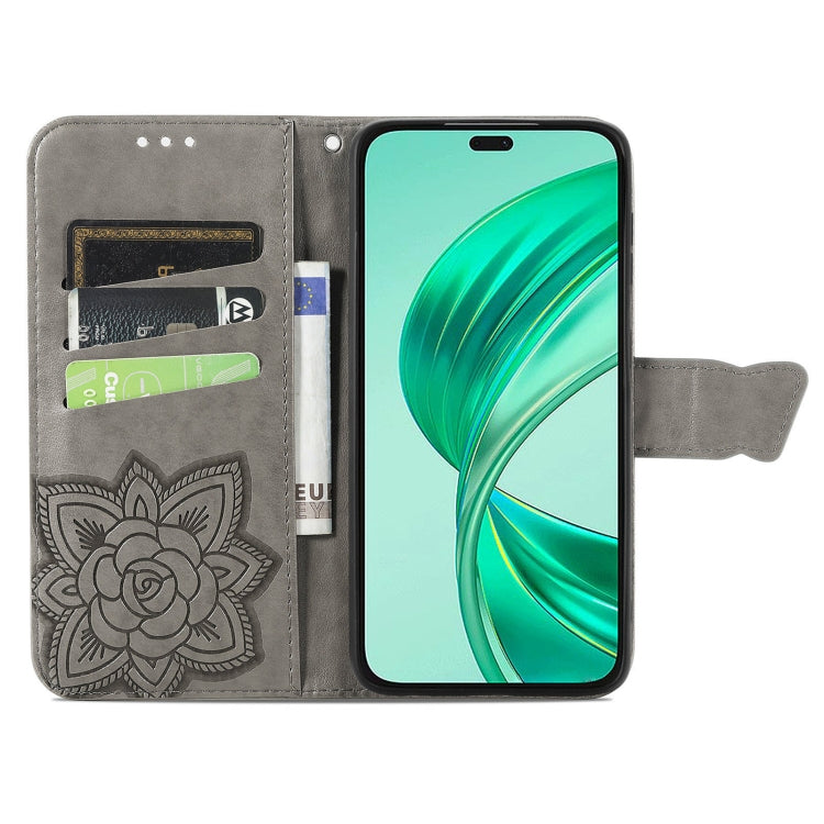 For Honor X8b Butterfly Love Flower Embossed Leather Phone Case(Gray)