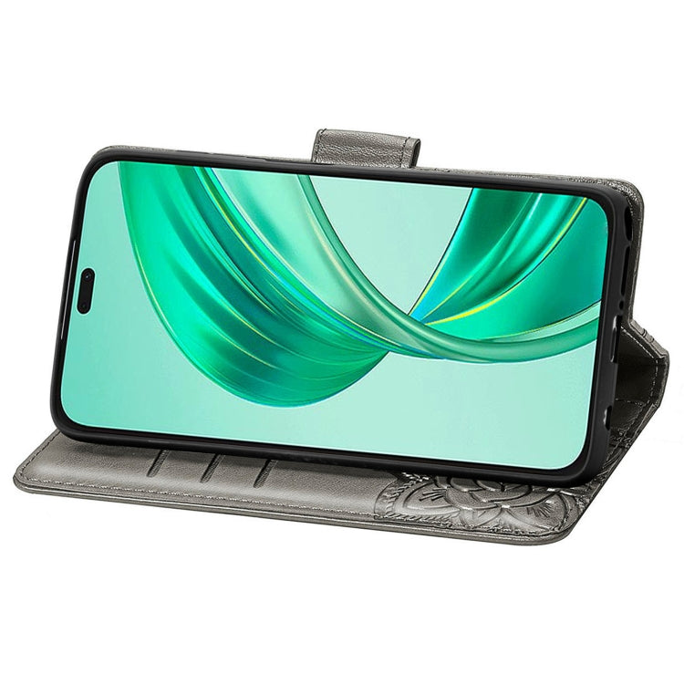 For Honor X8b Butterfly Love Flower Embossed Leather Phone Case(Gray)