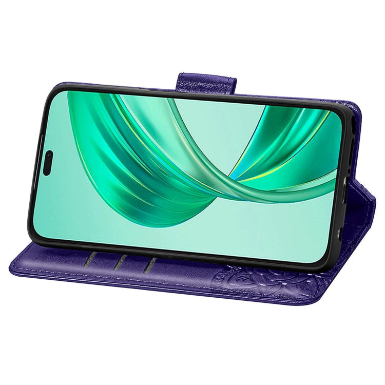 For Honor X8b Butterfly Love Flower Embossed Leather Phone Case(Dark Purple)