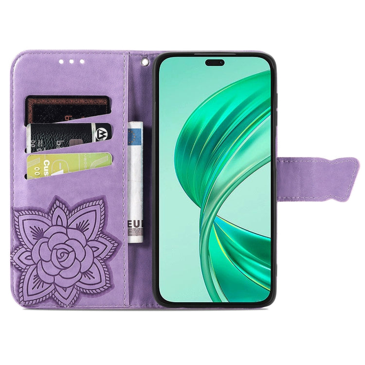 For Honor X8b Butterfly Love Flower Embossed Leather Phone Case(Light Purple)