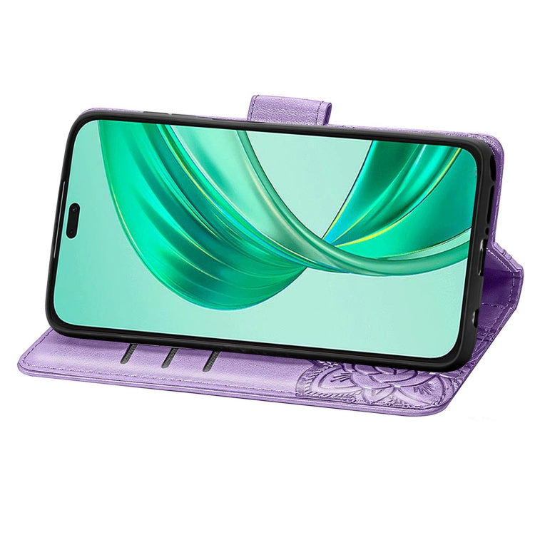 For Honor X8b Butterfly Love Flower Embossed Leather Phone Case(Light Purple)