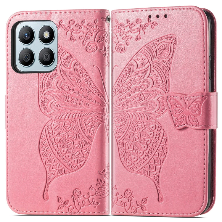 For Honor X8b Butterfly Love Flower Embossed Leather Phone Case(Pink)