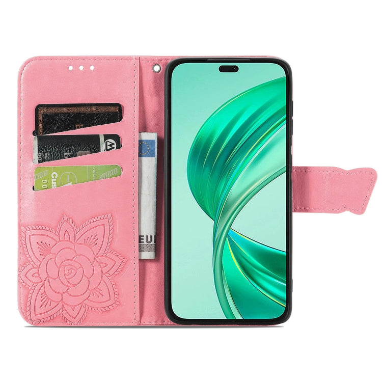 For Honor X8b Butterfly Love Flower Embossed Leather Phone Case(Pink)