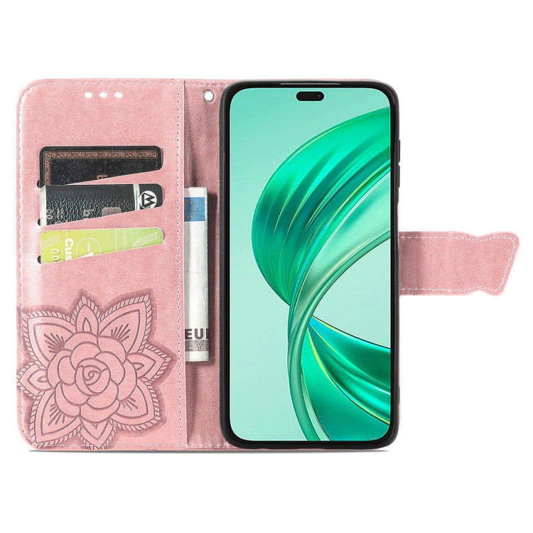 For Honor X8b Butterfly Love Flower Embossed Leather Phone Case(Rose Gold)