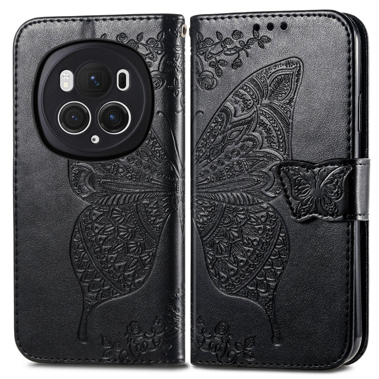 For Honor Magic6 Pro Butterfly Love Flower Embossed Leather Phone Case(Black)