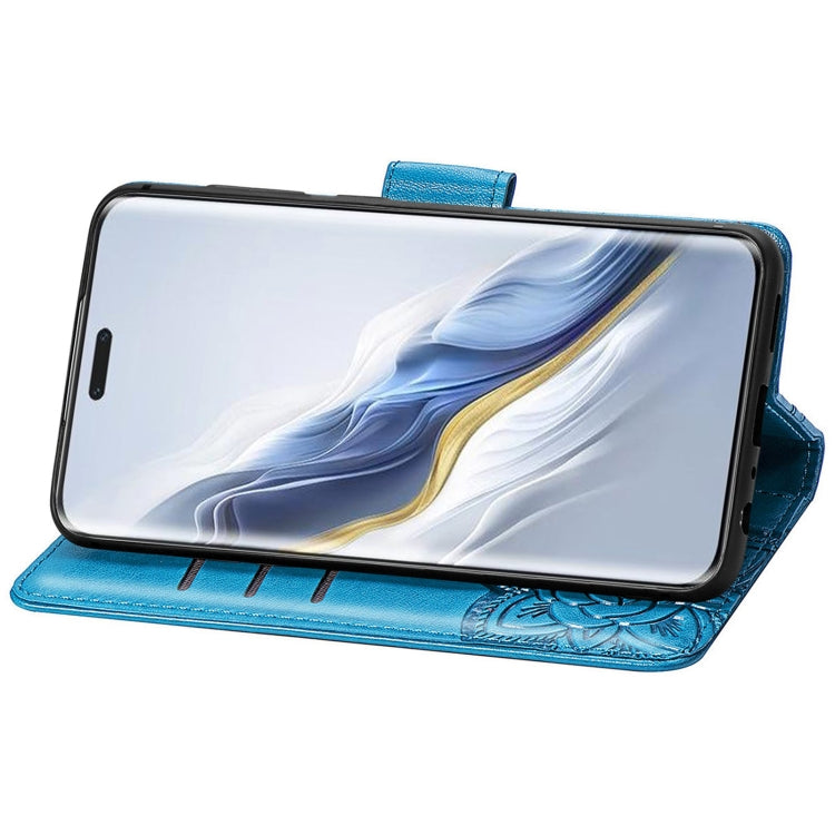 For Honor Magic6 Pro Butterfly Love Flower Embossed Leather Phone Case(Blue)