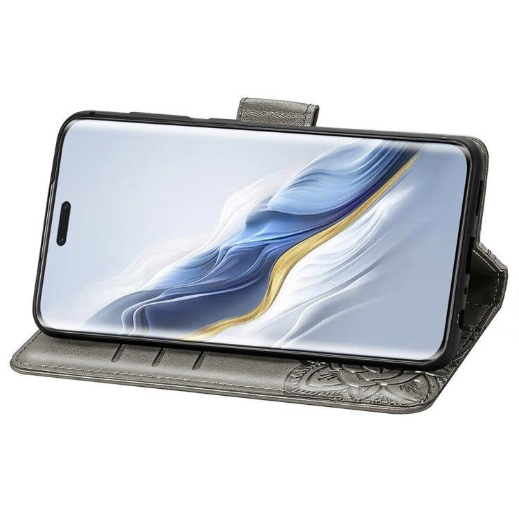 For Honor Magic6 Pro Butterfly Love Flower Embossed Leather Phone Case(Gray)