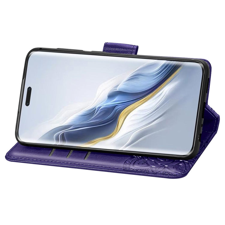 For Honor Magic6 Pro Butterfly Love Flower Embossed Leather Phone Case(Dark Purple)