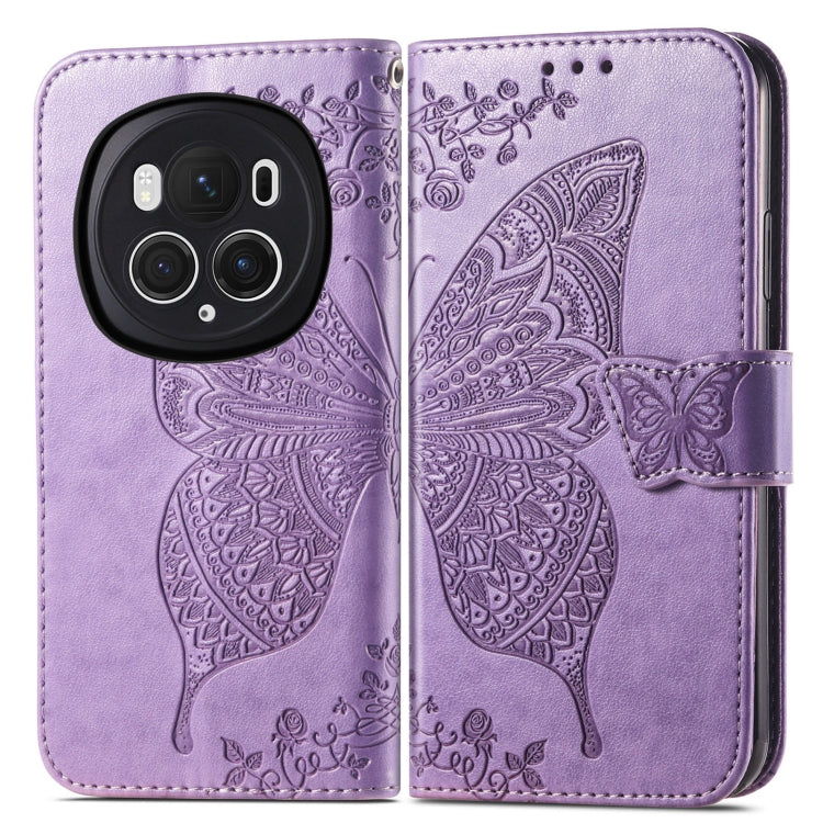 For Honor Magic6 Pro Butterfly Love Flower Embossed Leather Phone Case(Light Purple)
