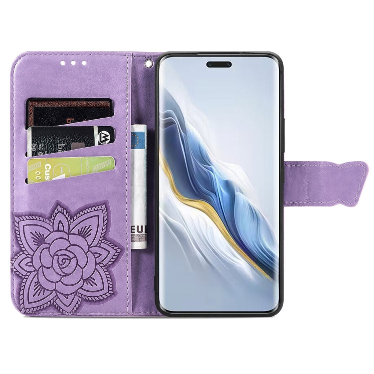 For Honor Magic6 Pro Butterfly Love Flower Embossed Leather Phone Case(Light Purple)