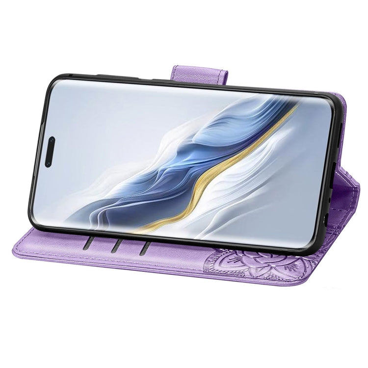 For Honor Magic6 Pro Butterfly Love Flower Embossed Leather Phone Case(Light Purple)
