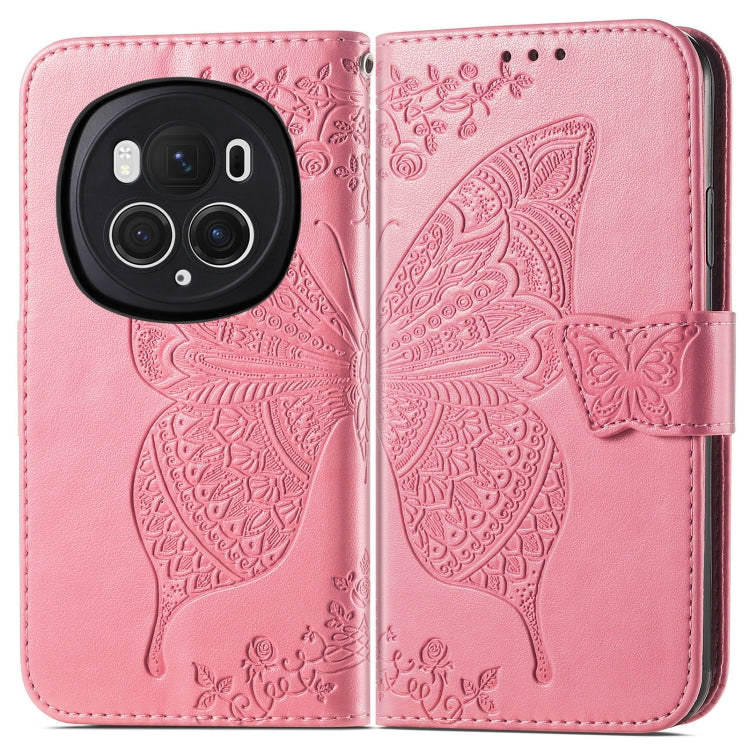 For Honor Magic6 Pro Butterfly Love Flower Embossed Leather Phone Case(Pink)