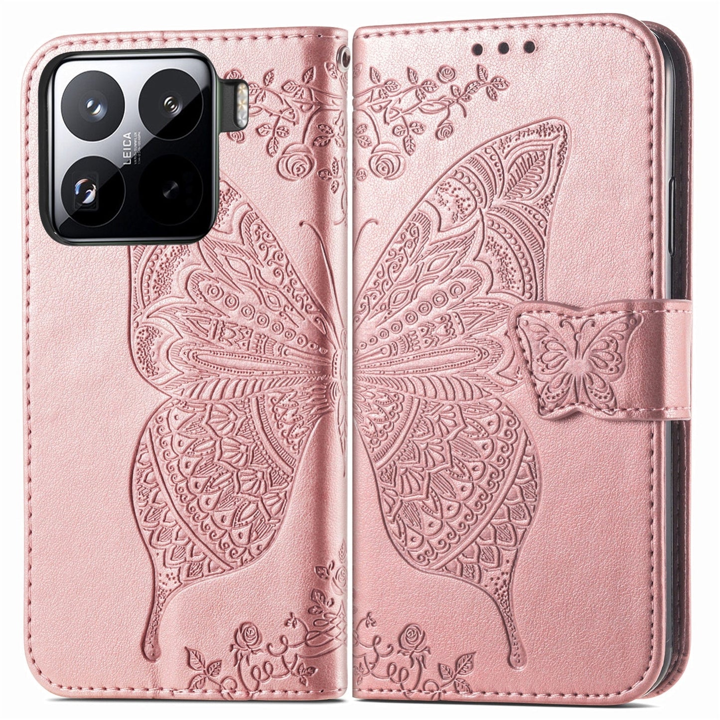 For Xiaomi 15 Pro Butterfly Love Flower Embossed Leather Phone Case(Rose Gold)