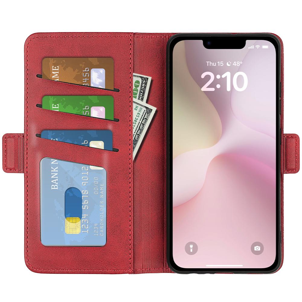 For iPhone 16e Dual-side Magnetic Buckle Horizontal Flip Leather Phone Case(Red)