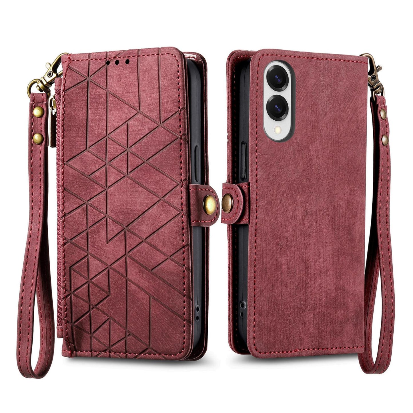 For Samsung Galaxy S25 Edge 5G Geometric Zipper Wallet Side Buckle Leather Phone Case(Red)
