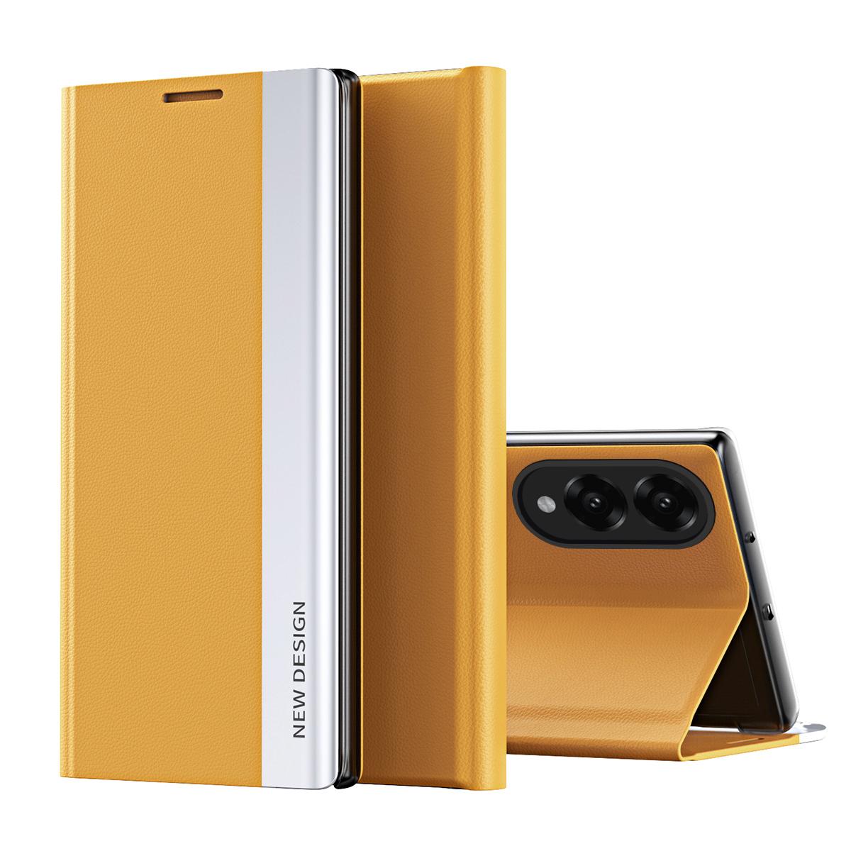 For Samsung Galaxy S25 Edge 5G Side Electroplated Adsorption Leather Phone Case(Yellow)
