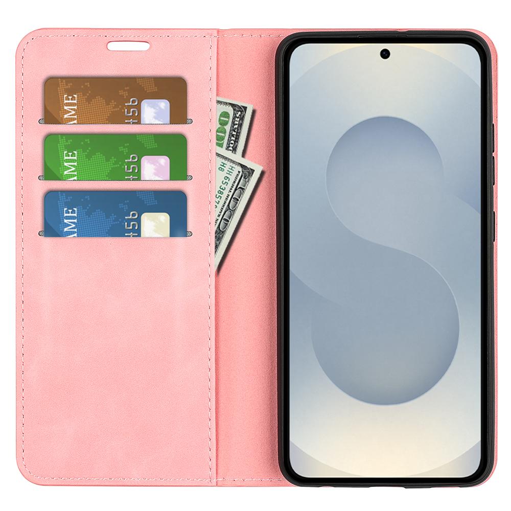 For Samsung Galaxy S25 Edge 5G Retro-skin Magnetic Suction Leather Phone Case(Pink)