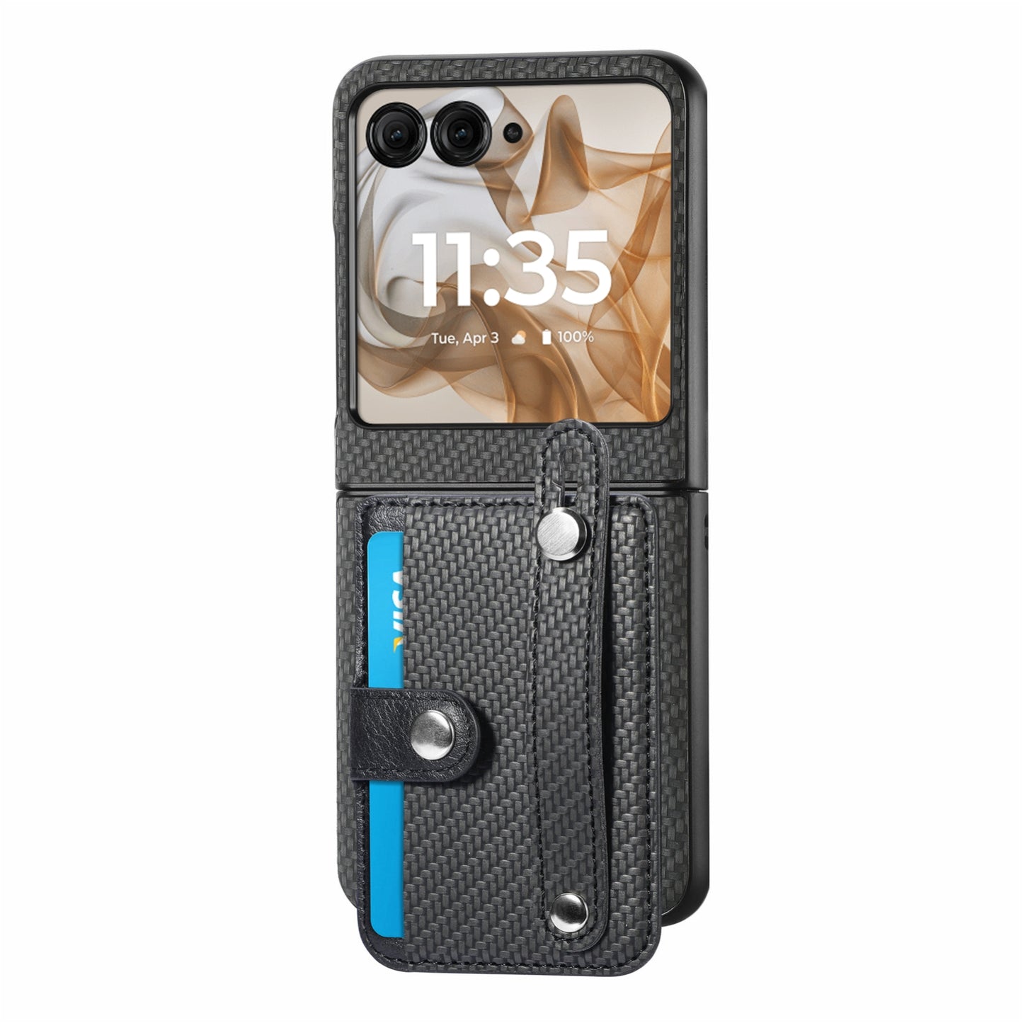 For Motorola Razr 50 Ultra Wristband Kickstand Card Wallet Back Cover Phone Case(Black)