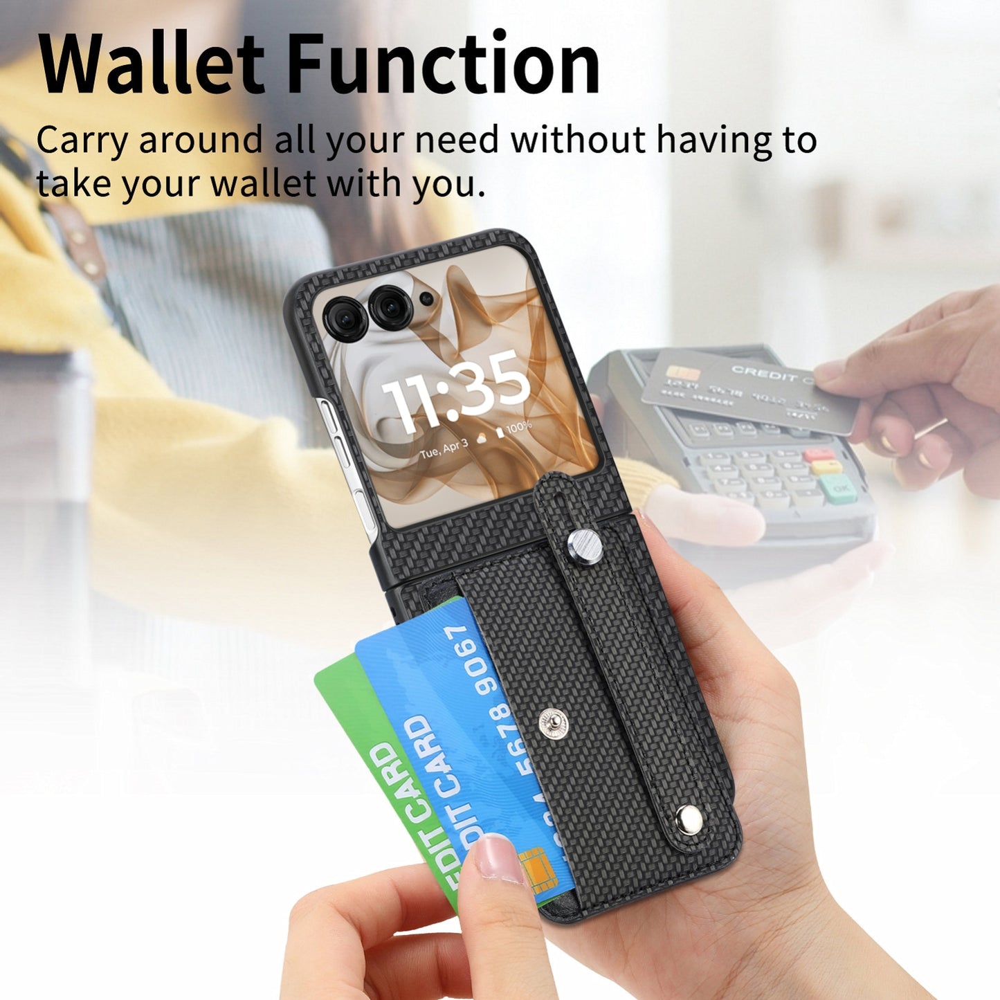 For Motorola Razr 50 Ultra Wristband Kickstand Card Wallet Back Cover Phone Case(Black)