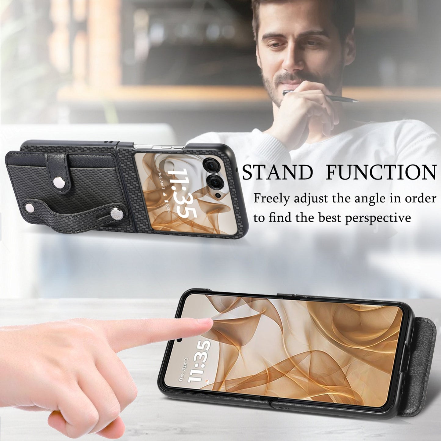 For Motorola Razr 50 Ultra Wristband Kickstand Card Wallet Back Cover Phone Case(Black)