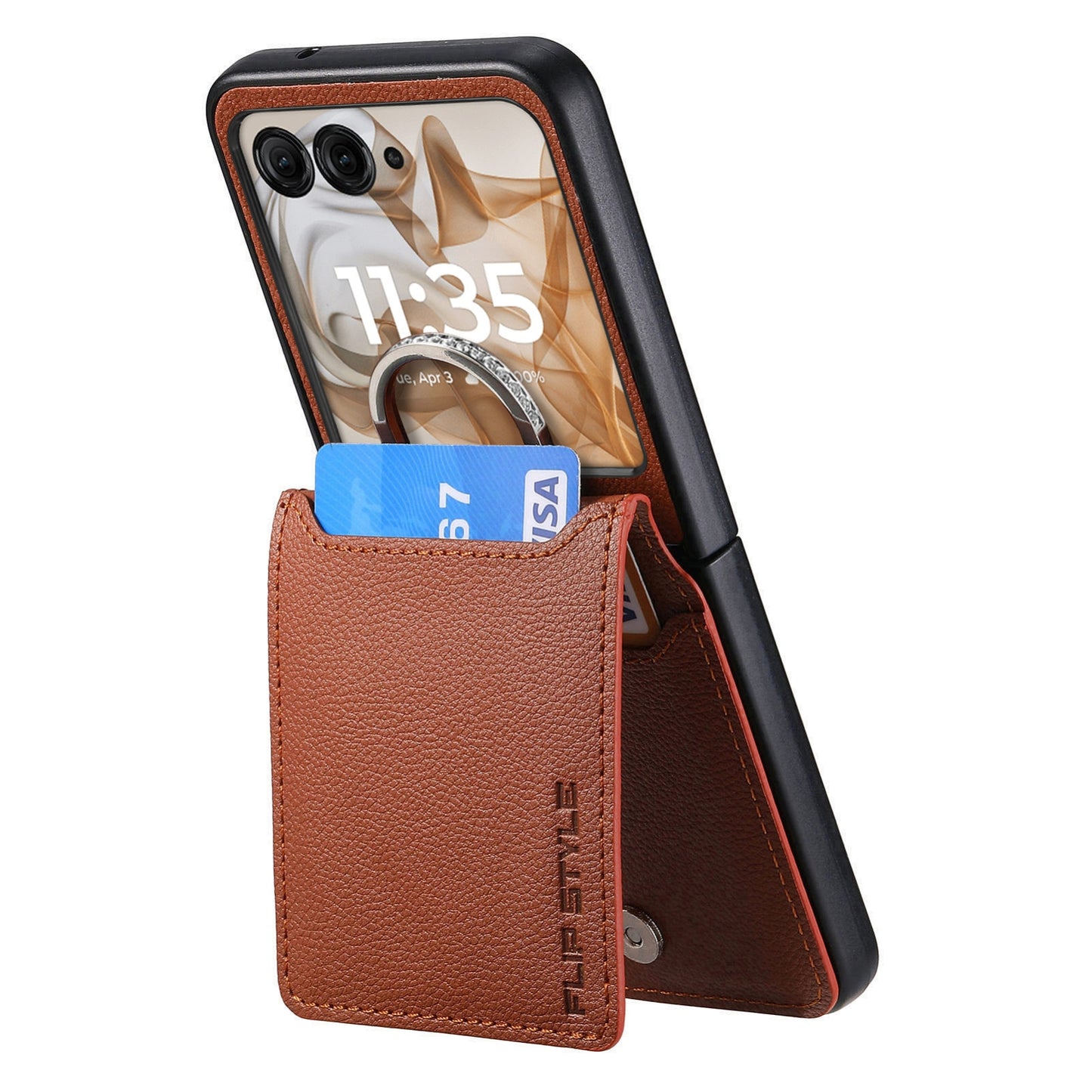 For Motorola Razr 50 Ultra Litchi Texture Leather Ring Wallet Phone Case(Brown)