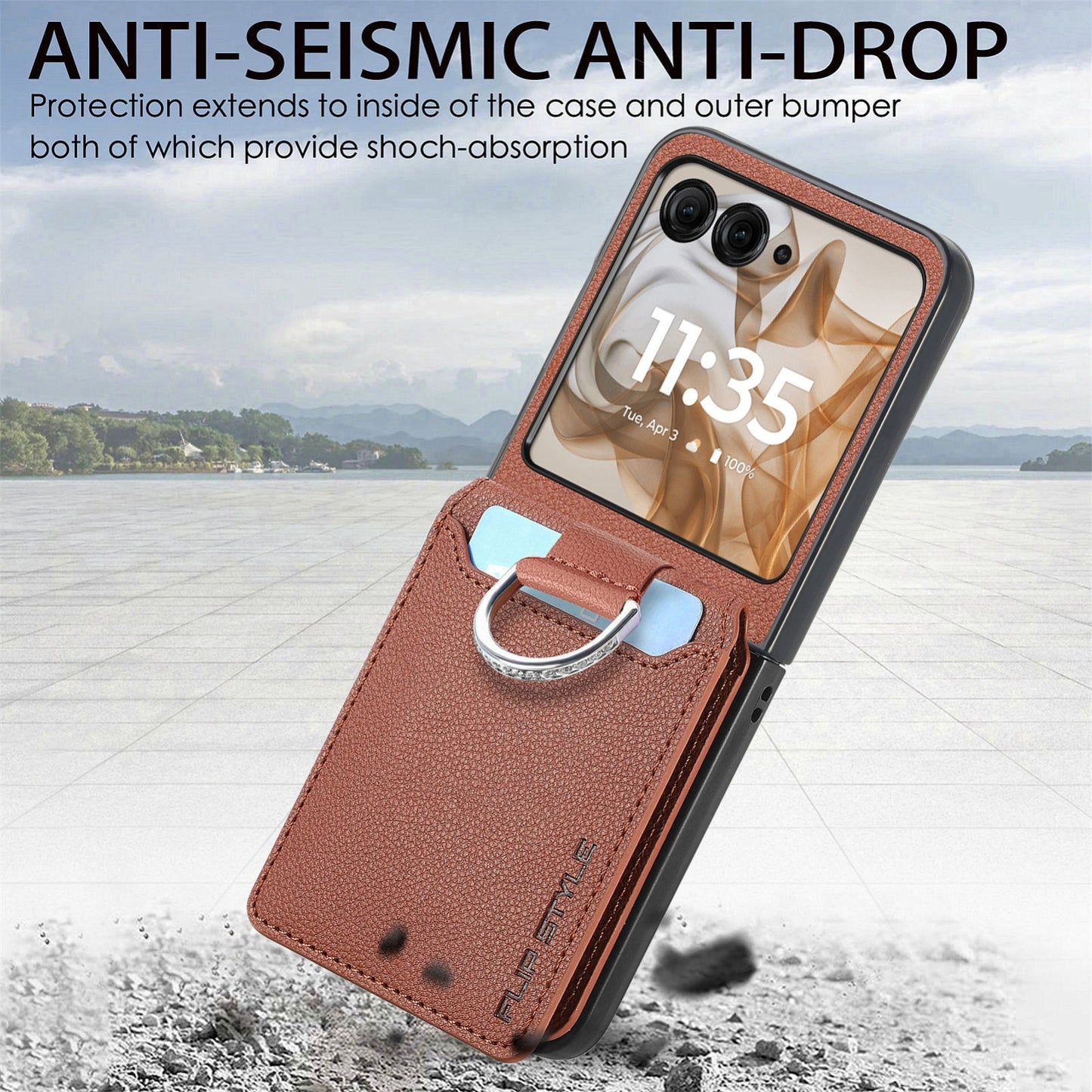 For Motorola Razr 50 Ultra Litchi Texture Leather Ring Wallet Phone Case(Brown)